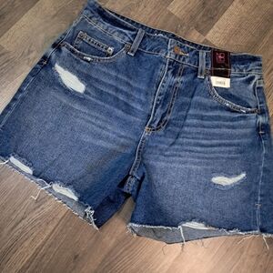 No Boundaries Shorts Size 9 Juniors Blue Denim Distressed Fringe Stretch NWT